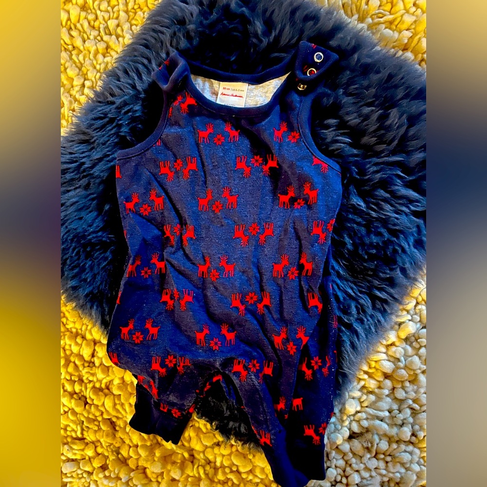 Hannah Andersson overalls with reindeer snowflake print